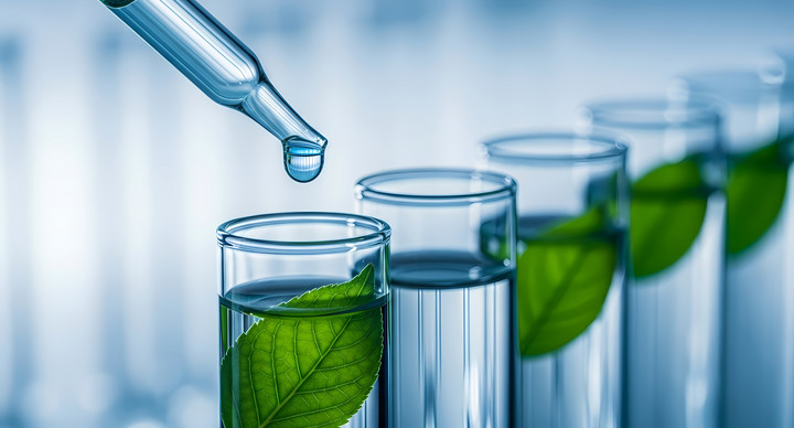 test tube, leaf, leaves, pipette, dropper, laboratory, science, chemistry, research, experiment, liquid, water, green, plant, biology, medical, healthcare, alternative medicine, natural, organic, eco, ecology, environment, sustainable, pharmaceutical, scientific, close-up, macro, blue, clean