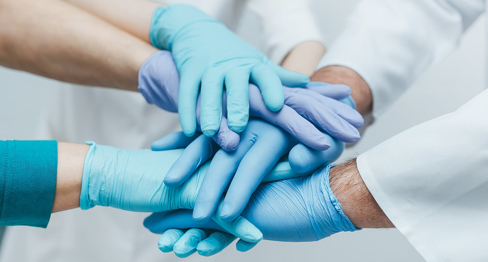 hand, stack, medical, dentist, professional, closeup, team, group, together, colleagues, join, glove, blue, union, collaboration, success, community, agreement, happy, uniform, occupation, background, concept, job, support, care, hospital, spirit, health, people, doctor, teamwork, cooperation, friends, nurse, caucasian, collaborate, white, work, general, physician, business, expertise, huddle