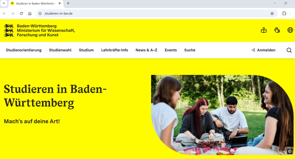 Screenshot Webseite Studieren in BW