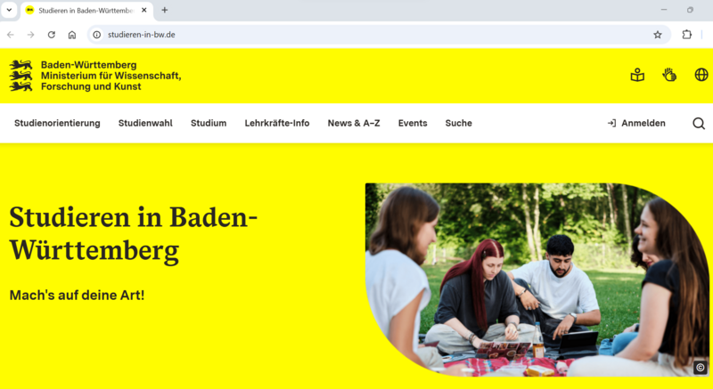 Screenshot Webseite Studieren in BW