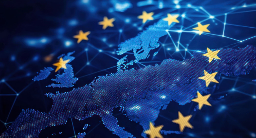 Forschung Erneut Spitzenplatz bei Vergabe von europäischen Forschungsgeldern EU map with interconnected nodes and stars.