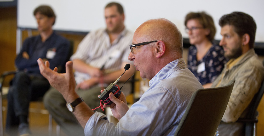 4. Symposium am 30.06.2014 in der Universität Mannheim, Forum I: Prof. Ullrich, Bodek Janke, Julia Neupert, Johannes Oppel, Prof. Schmid, Foto: MWK