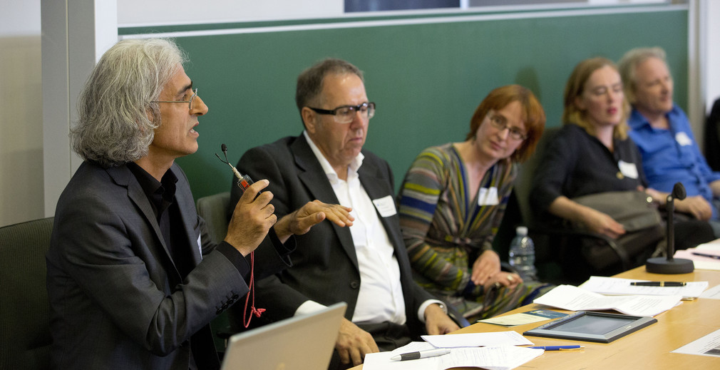 4. Symposium am 30.06.2014 in der Universität Mannheim, Podiumsdiskussion Forum III: Mehmet Ungan, Prof.  Dahmen, Wibke Gerking, Prof. Binas-Preisendörfer, Peter Lehel , Foto: MWK