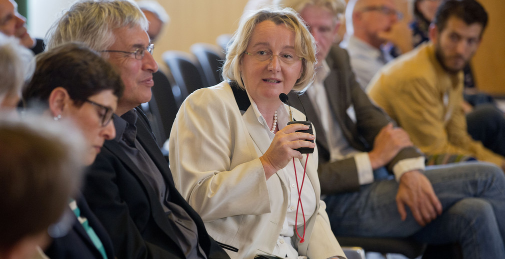 4. Symposium am 30.06.2014 in der Universität Mannheim, Diskussion mit Ministerin Theresia Bauer,  Foto: MWK