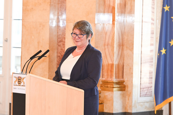 Sport Unterzeichnung des Solidarpakts Sport IV Elvira Menzer-Haasis, Präsidentin des Landessportverbandes Baden-Württemberg, bei ihrer Anspache anlässlich der Unterzeichnung des Solidarpakts Sport IV.