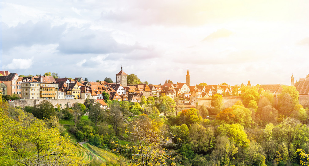 Rothenburg ob der Tauber, city, skyline, panoramic, birds eye view, building, landscape, medieval, real estate, old, fairy tale, bright, sky, morning, sun, sunset, sunrise, business, concept, blue, background, panorama, architecture, corporate construction, beautiful, burg, castle, cityscape, europe, european, german, germany, historic, famous landmark, popular, postcard, romantic, scenery, scenic, tourism, touristic, town, village, travel trip, aerial, hill, fantasy, ancient, heritage, retro